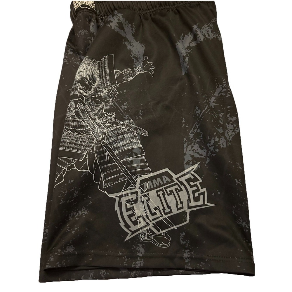 MMA Elite‎ Shorts Men's Medium Black Graphic Samurai 10" Inseam Boxing Training